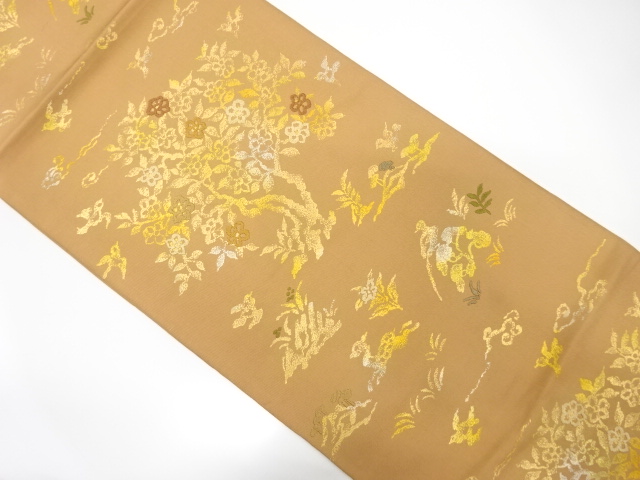 JAPANESE KIMONO / ANTIQUE FUKURO OBI / SILK / WOVEN FLOWER & DEER